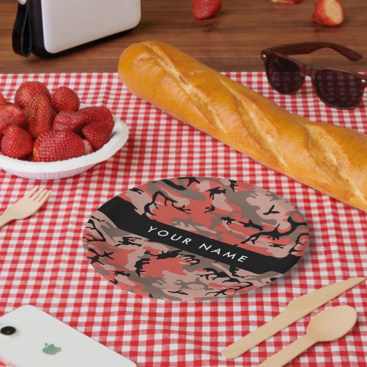 Rot und braun Camouflage Ihr Name Persönlich gesta Pappteller (Picknick)