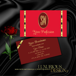 Rot und Burgund modern mit Monogram Beruflich Visitenkarte