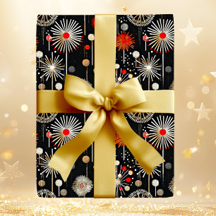 Rot und Creme auf Schwarz Festliches Retro Geschenkpapier