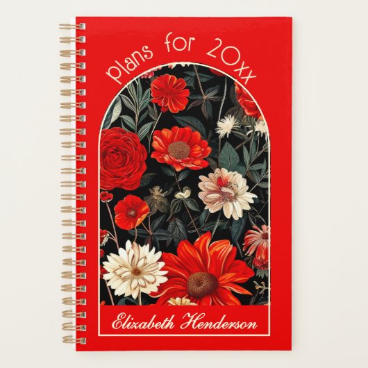 Rot und Creme Dark Floral Small Planner Planer (Vorderseite)