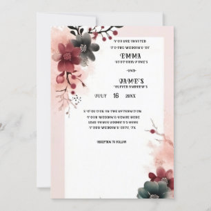 Rot und Creme Elegante Blumenhochzeit Einladung