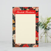 Rot und Creme Floral 5.5x8.5 Vertikale Stationieru Briefpapier (Stehend Vorderseite)