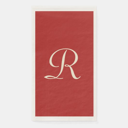Rot und Creme Mit Monogramm Minimalistisch Elegant Serviette (Vorderseite)