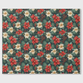 Rot und Creme Poinsettias mit Berries Geschenkpapier (Flach)