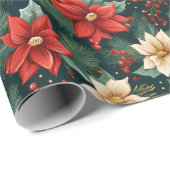 Rot und Creme Poinsettias mit Berries Geschenkpapier (Rolleneckpunkt)