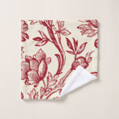 Rot und Creme Tulips Toile - französisches Landdek Badhandtuch Set (Waschlappen)