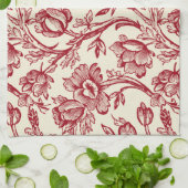 Rot und Creme Tulips Toile - französisches Landdek Geschirrtuch (Gefaltet)