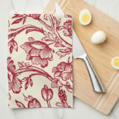 Rot und Creme Tulips Toile - französisches Landdek Geschirrtuch (Viertel Falte)