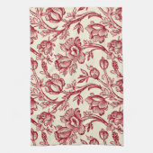 Rot und Creme Tulips Toile - französisches Landdek Geschirrtuch (Vertikal)