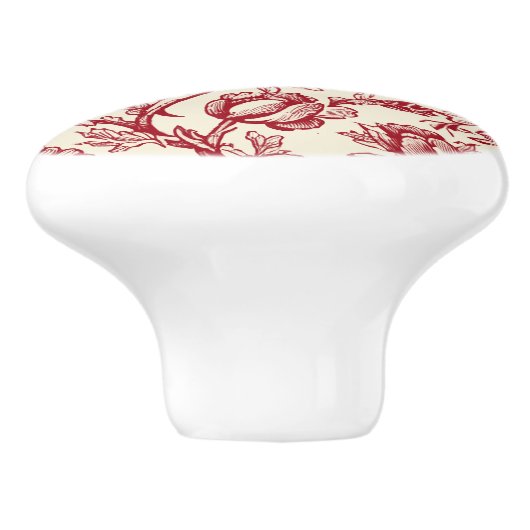 Rot und Creme Tulips Toile - französisches Landdek Keramikknauf (Seitenansicht)