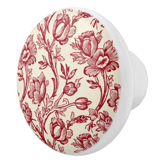 Rot und Creme Tulips Toile - französisches Landdek Keramikknauf (Rechts)