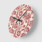 Rot und Creme Tulips Toile - französisches Landdek Runde Wanduhr (Winkel)