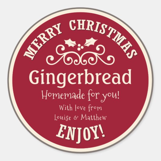 Rot und creme Weihnachtsgingerbrot Geschenksticker Runder Aufkleber (Vorderseite)