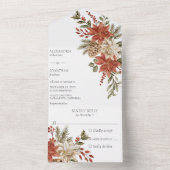 Rot und Elfenbein Poinsettias mit Kiefern All In One Einladung (Innen Boden)