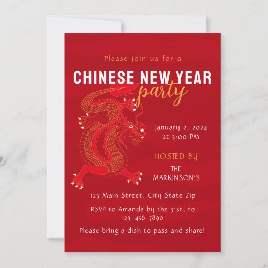 Rot und Gelb 2024 Dragon Chinesisch Neues Jahr Einladung (Vorderseite)
