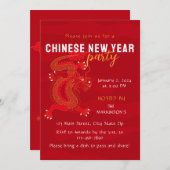 Rot und Gelb 2024 Dragon Chinesisch Neues Jahr Einladung (Vorne/Hinten)