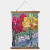 Rot und Gelb Canna Lilies Floral Wandteppich Mit Holzrahmen (Vorderseite)