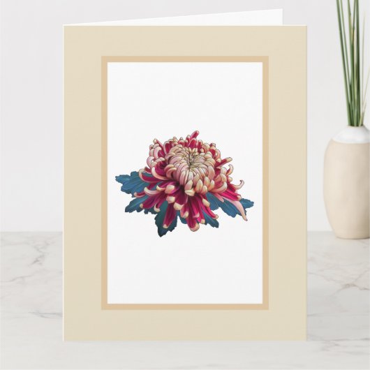 Rot und gelb Chrysanthemum Illustration beige Karte (Vorderseite)