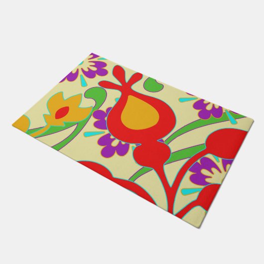 Rot und gelb farbige moderne Abstrakte Türmatte (Schrägansicht)