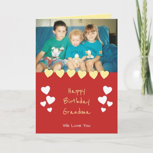 Rot und gelb mit Herz und Foto Karte (Vorderseite)