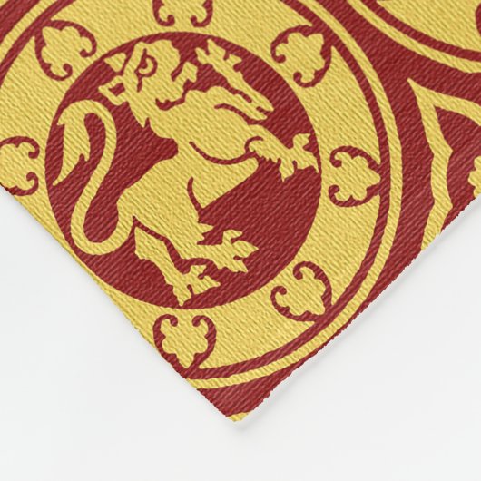 Rot und Gelb Mittelalterliche Löwen Fleece Blanket (Ecke)