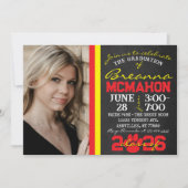 Rot und Gelb Paw Print Abschluss 2 Foto Einladung (Vorderseite)