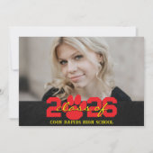 Rot und Gelb Paw Print Abschluss 2 Foto Einladung (Rückseite)