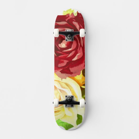 Rot und Gelb Rosen Skateboard (Vorderseite)