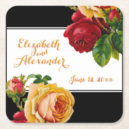 Rot und Gelb Rosen Vintag Bohemisch Rechteckiger Pappuntersetzer