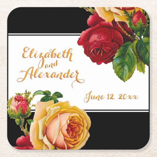 Rot und Gelb Rosen Vintag Bohemisch Rechteckiger Pappuntersetzer (Vorderseite)