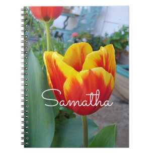 Rot-und Gelb-Tulpen-Blumengarten-Foto-Notizbuch Notizblock