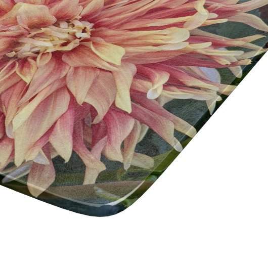 Rot und Gelb variierte Dahlia Bloom Bloral Schneidebrett (Ecke)
