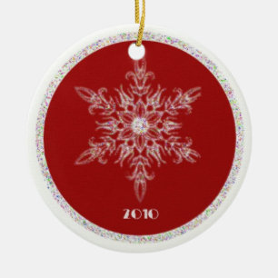 Rot- und Glitterschneeflocke Keramikornament