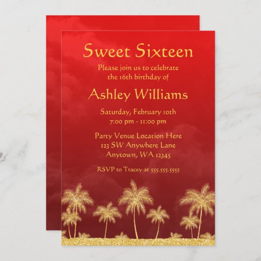 Rot und Gold Arabian Nights Süße 16 Einladungen (Vorne/Hinten)