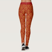 Rot und Gold Art Deco Muster Leggings (Rückseite)
