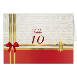 Rot und Gold auf weißer Damast-Tischnummer