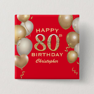 Rot und Gold Ballons der 80. Geburtstagsparty Button