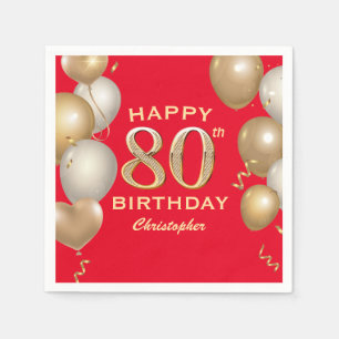 Rot und Gold Ballons der 80. Geburtstagsparty Serviette