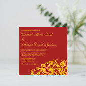 Rot und Gold Blühend Swirl Hochzeit Einladung (Stehend Vorderseite)