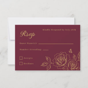 Rot- und Gold-Blumen-Quinceañera-RSVP RSVP Karte