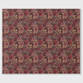 Rot und Gold Blumendesign mit Boho Wasserfarbe Geschenkpapier (Flach)