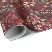 Rot und Gold Blumendesign mit Boho Wasserfarbe Geschenkpapier (Rolleneckpunkt)