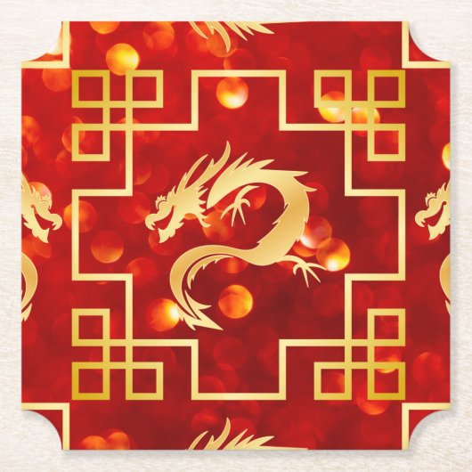 Rot und Gold Dragon Hochzeitszettel Untersetzer (Vorderseite)