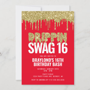 Rot und Gold Drippin Swag 16 Geburtstag  Einladung