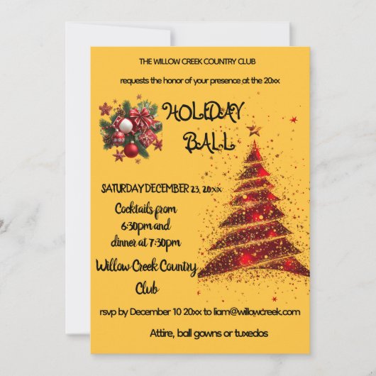 Rot und Gold.Einladung zum Weihnachtsball (Vorderseite)