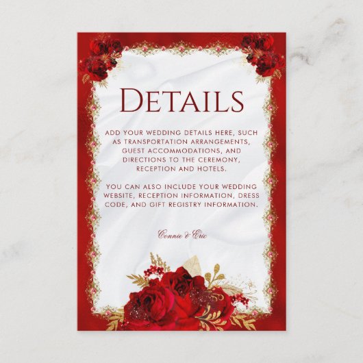 Rot und Gold Elegante Blumenzettel Begleitkarte (Vorderseite)