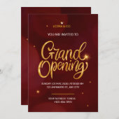 Rot und Gold Elegante Eröffnung Einladung (Vorne/Hinten)