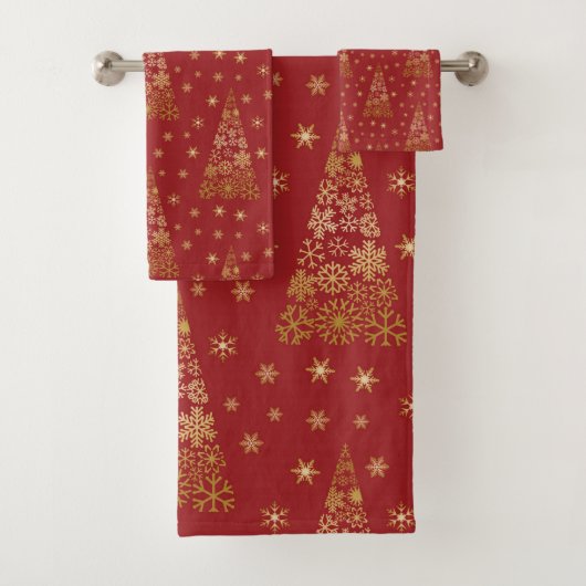 Rot und Gold Eleganter Weihnachtsbaum Badhandtuch Set (Insitu)