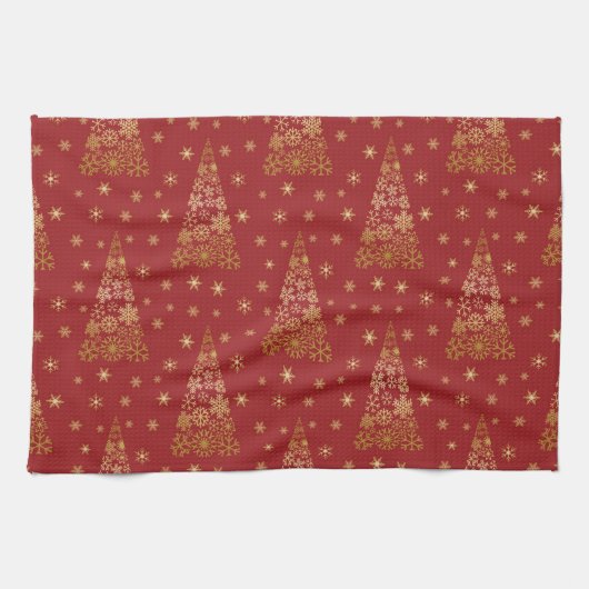 Rot und Gold Eleganter Weihnachtsbaum Geschirrtuch (Horizontal)