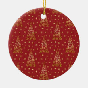 Rot und Gold Eleganter Weihnachtsbaum Keramik Ornament